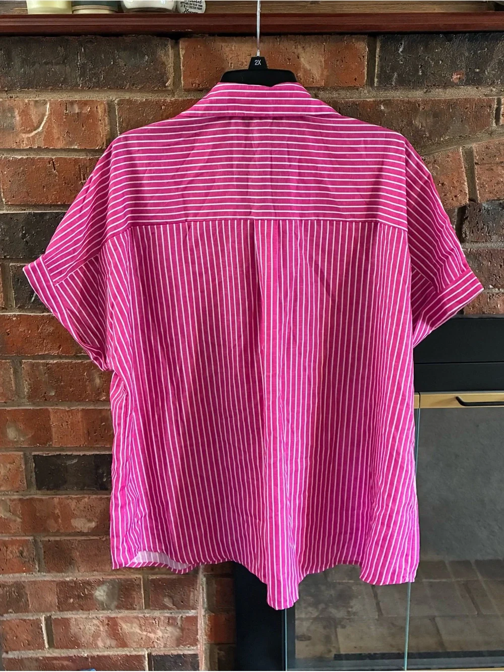 Women’s Pink Striped Short-Sleeve Button-Up  pajama top